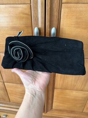 Banana Republic Black Suede Rose Accent Clutch